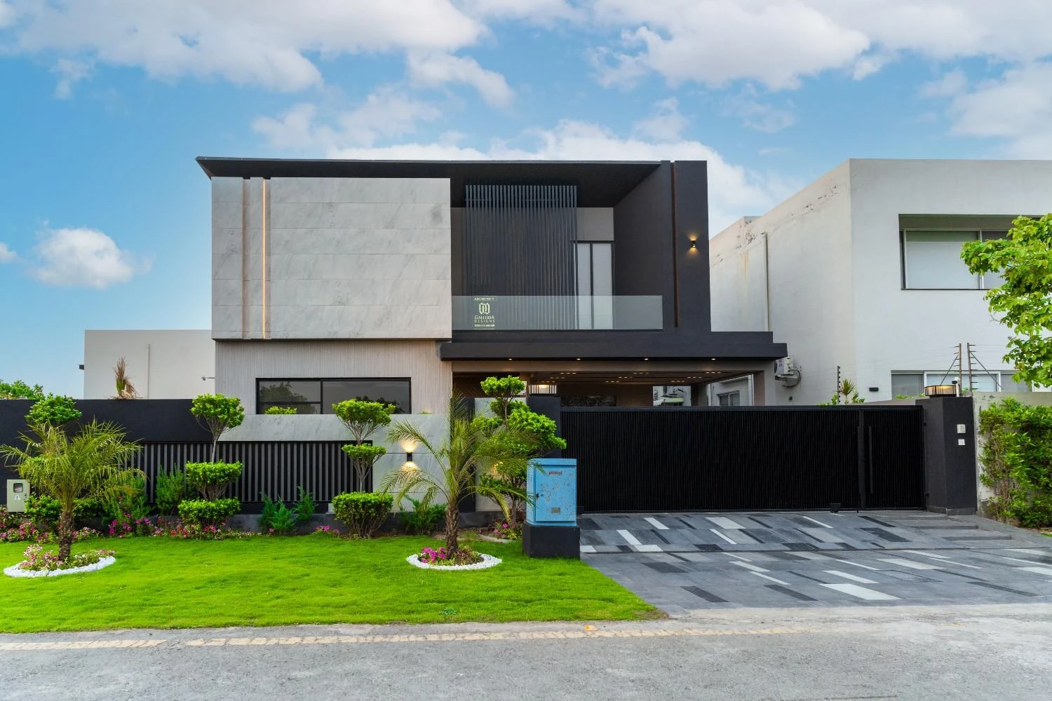 A protected family home at dusk